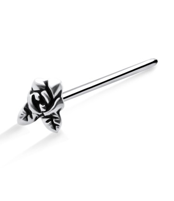 Rose with Leaf Shaped Silver Straight Nose Stud NSKA-755